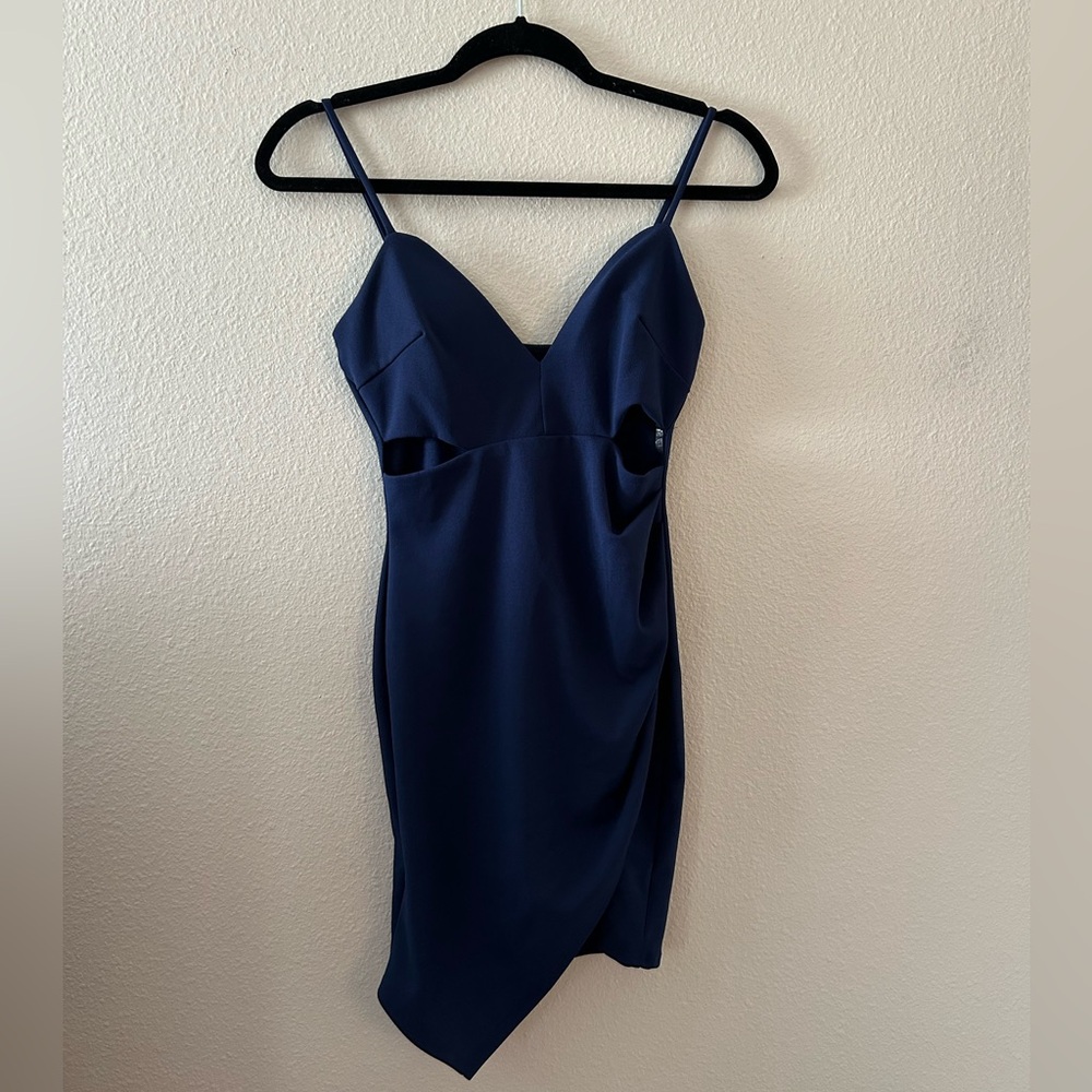 Navy Blue A Symmetrical Mini Dress with Cutouts